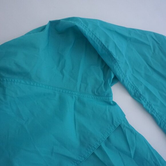Vintage '80S Brooks Teal Nylon Stowaway Hood Zip Up Waterproof Rain Jacket L - Picture 8 of 10